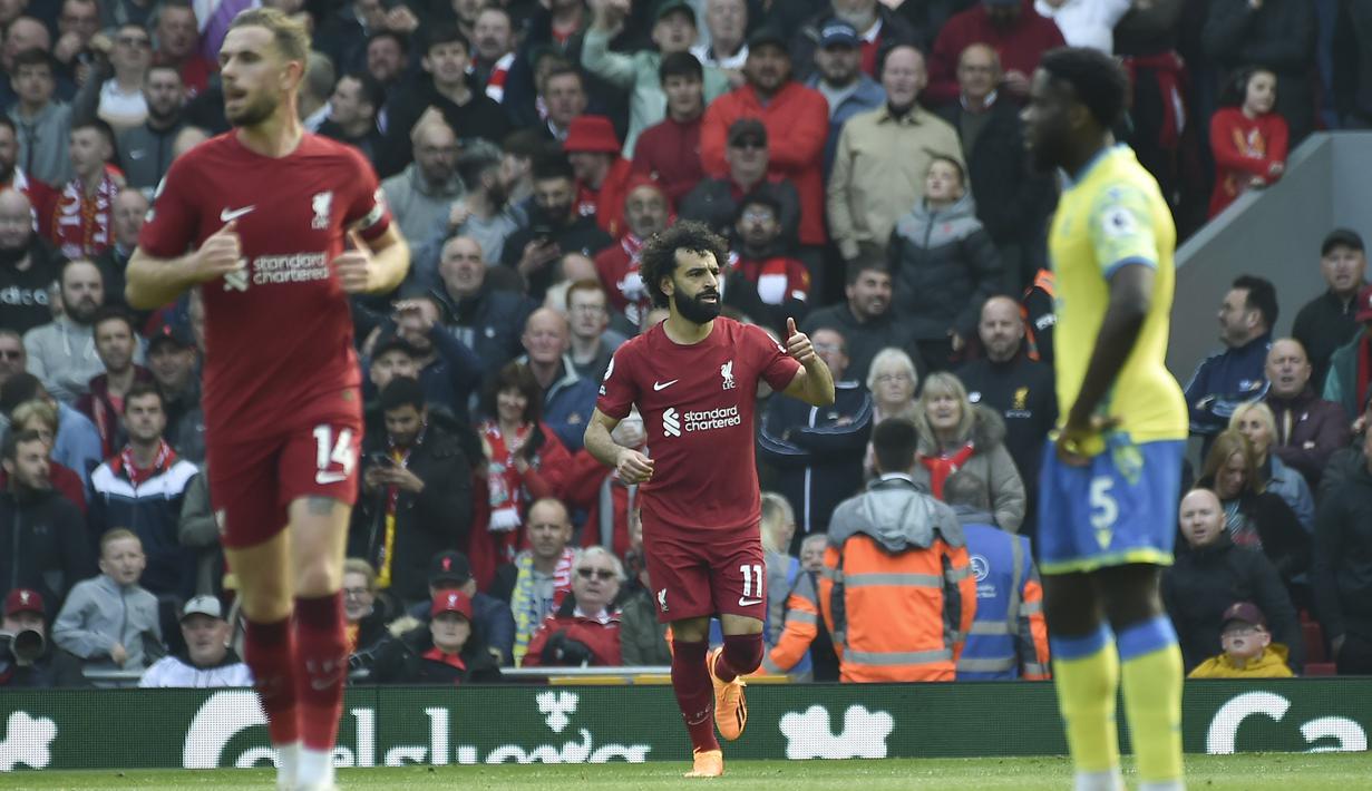 Gol Liverpool dicetak Diogo Jota (47'), (55') dan Mohamed Salah (70'). (AP Photo/Rui Vieira)