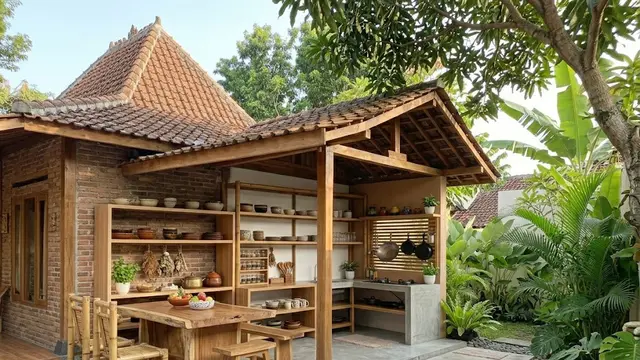 Rumah Bata Ekspos dengan Dapur Serba Kayu