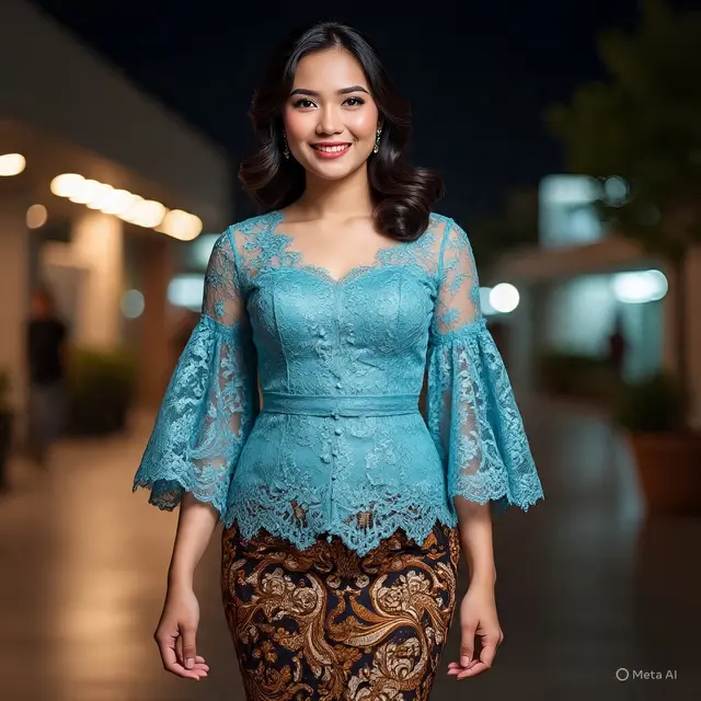 Batik Brokat Lengan Bishop Anggun