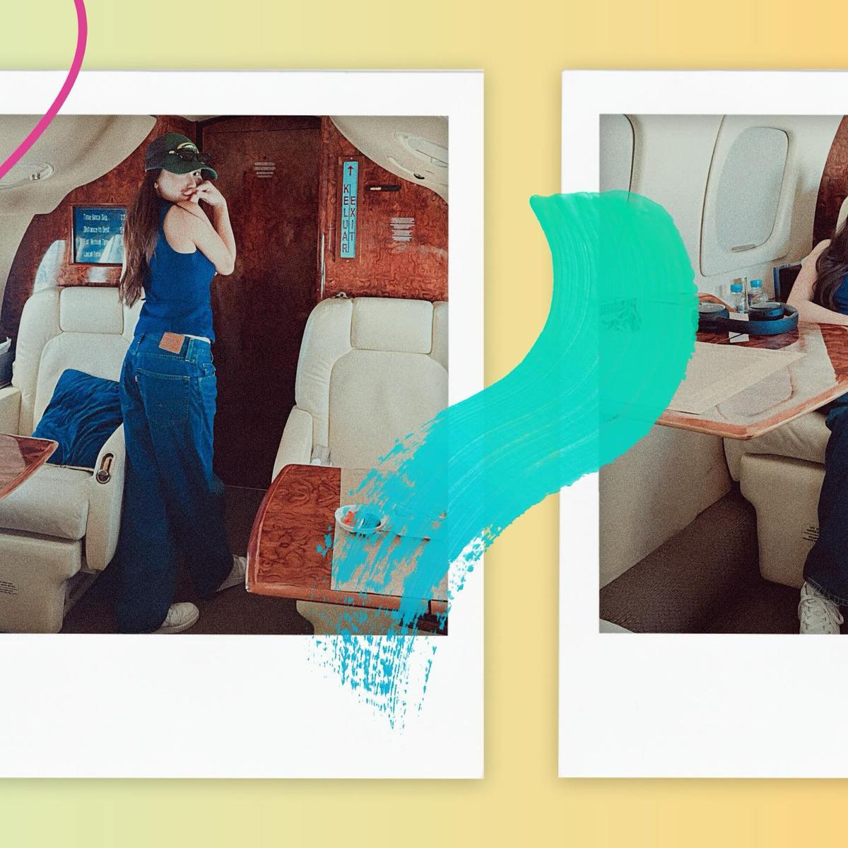 7 Potret Ayu Ting Ting Nikmati Naik Pesawat Jet Pribadi, Cosplay Jadi Pramugari