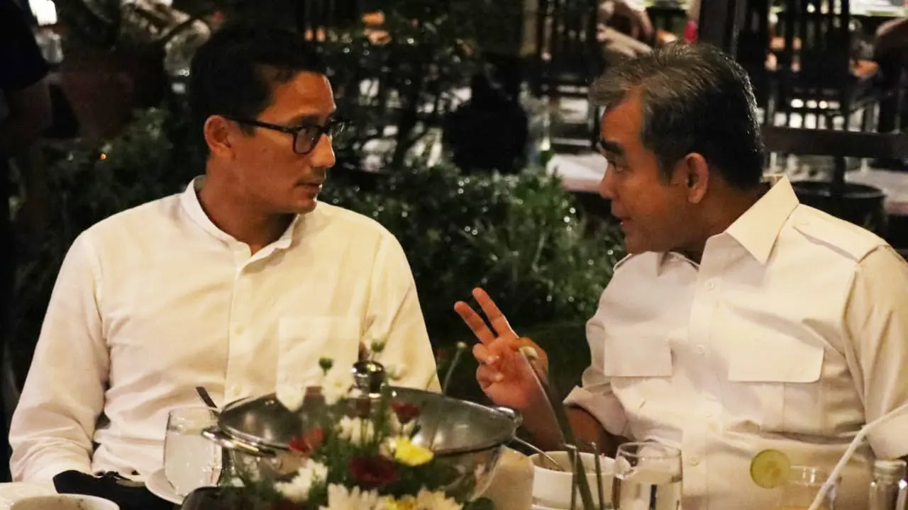 Sekretaris Jenderal Gerindra Ahmad Muzani dan Wakil Ketua Dewan Pembina Gerindra Sandiaga Uno.