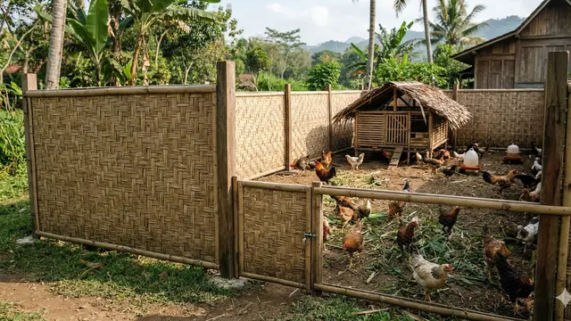 Kandang Ayam Umbaran dengan Pagar Bambu (Foto: Gemini AI)