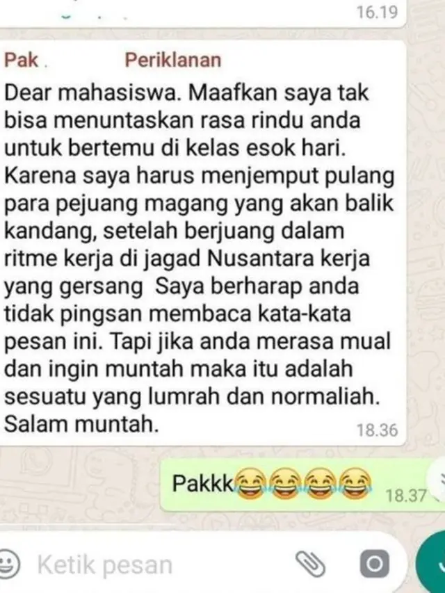 6 Chat Dosen Panjang Lebar ke Mahasiswa Ini Bikin Ngakak