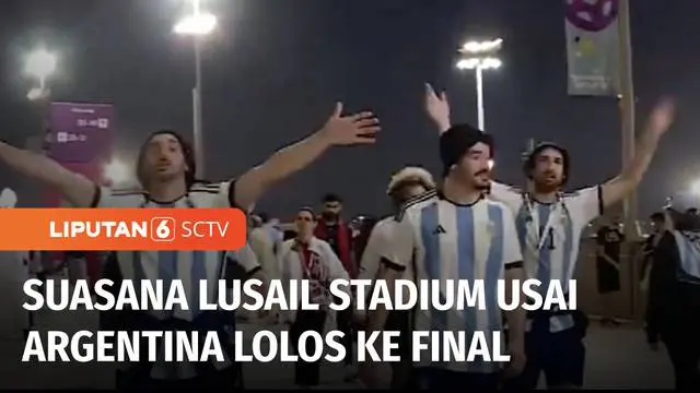Begini situasi di Lusail Stadium, Doha, Qatar, usai pertandingan semifinal antara Argentina melawan Kroasia yang dimenangkan 3-0 oleh Argentina.