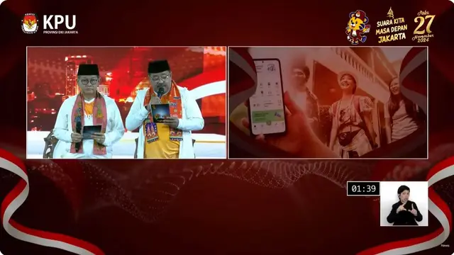 Paslon Pilkada Jakarta 2024 nomor urut 3 Pramono Anung-Rano Karno saat menutup debat perdana Pilkada Jakarta 2024, Minggu (6/10/2024).