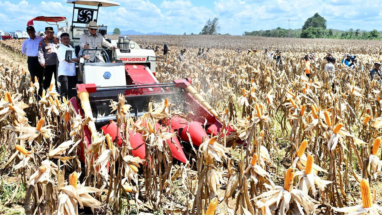 Jenderal Bintang 4 & Menteri Berdiri 'Kawal' Prabowo Naik Traktor di Sawah, Selesai Teddy Merapat