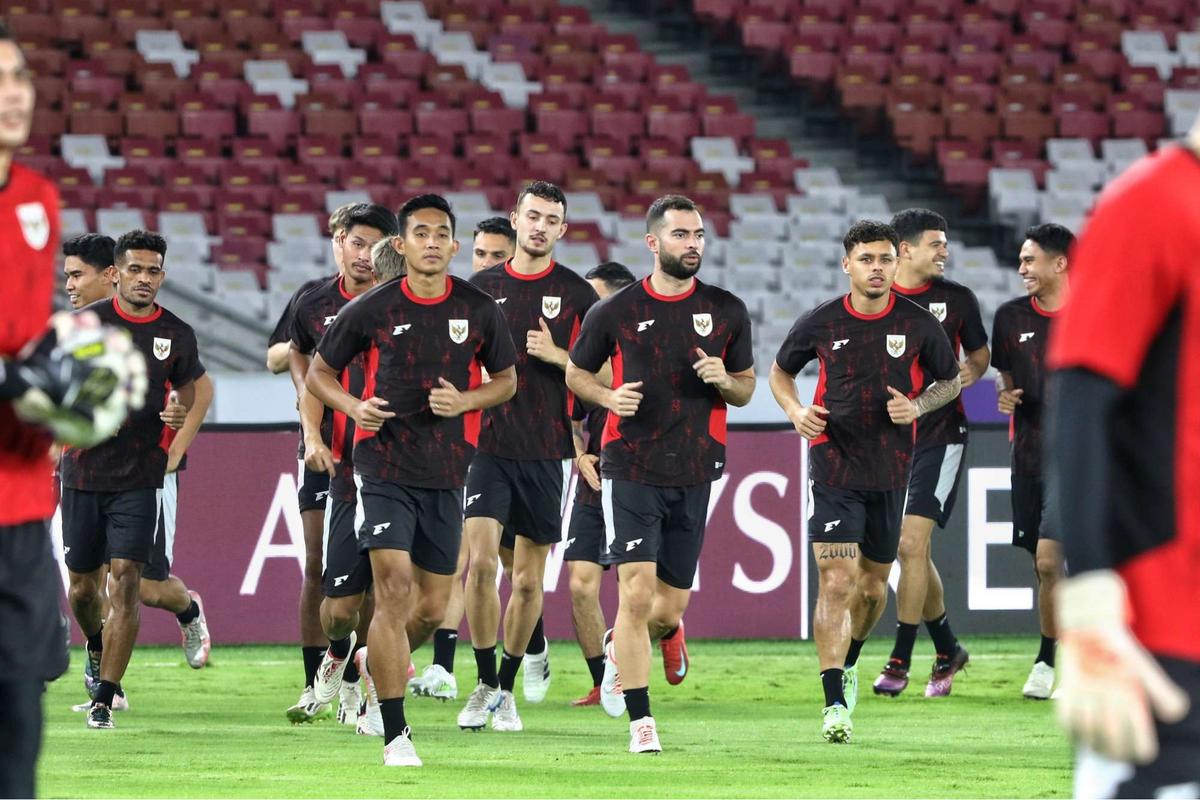 Latihan terakhir Timnas Indonesia sebelum lawan Bahrain