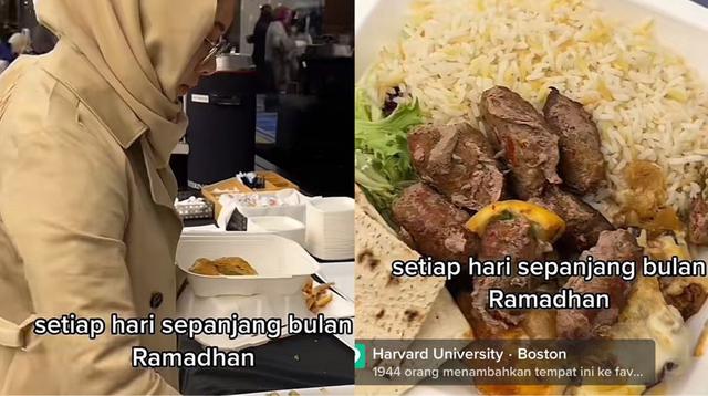 Cerita dibagikan warganet seorang mahasiswa Harvard di Boston Amerika Serikat yang mendapatkan gratis buka puasa selama Ramadhan. (Dok: TikTok Celine Wijaya)