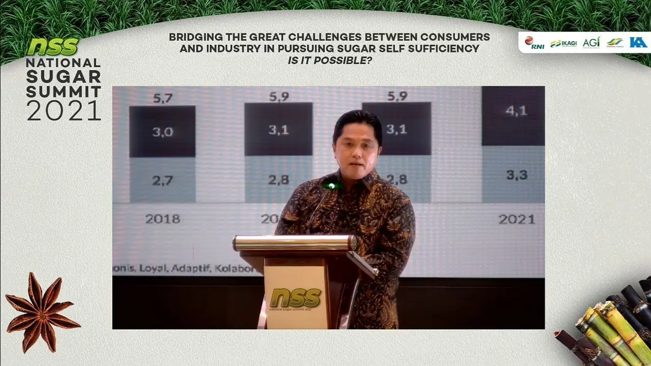 Menteri Badan Usaha Milik Negara (BUMN) Erick Thohir dalam National Sugar Summit, Rabu (1/12/2021).