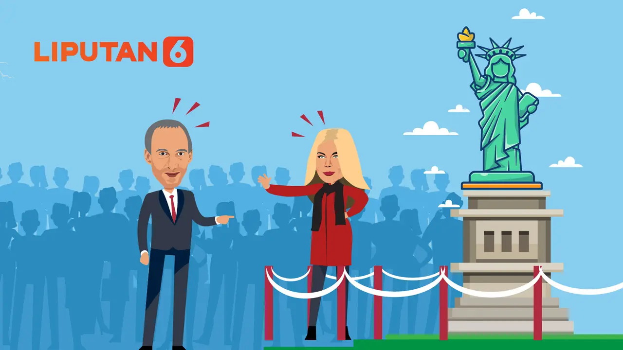 Banner Infografis Anggota Parlemen Prancis Tuntut AS Kembalikan Patung Liberty.