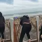 Viral detik-detik wisatawan hampir jatuh di pantai Bagedur (Sumber: TikTok/laladamayanti1)