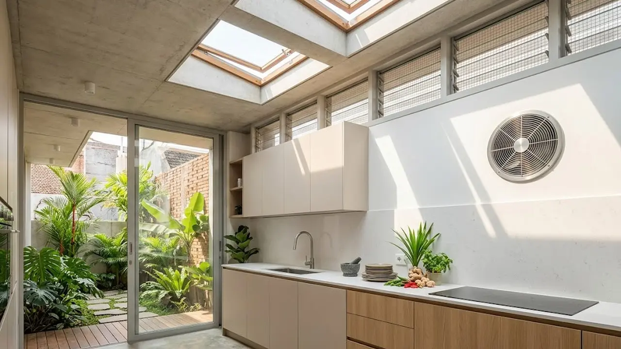 Dapur dengan Ventilasi Atas, Skylight, dan Exhaust Fan