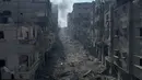 Serangan udara tanpa henti yang dilakukan Israel meluluhlantakkan Jalur Gaza menjadi puing-puing reruntuhan. (AP Photo/Hatem Moussa)