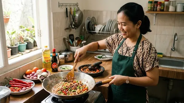 Membuat Cumi Tumis Petai Sambal Bawang