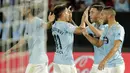 Celta Vigo mampu membalas gol yang mengubah skor menjadi 1-1 melalui cara yang sama 10 menit kemudian. Iago Aspas menjebol gawang Thibaut Courtois via tendangan penalti usai Eder Militao kedapatan handball di daam kotak penalti. (AP/Lalo R. Villar)