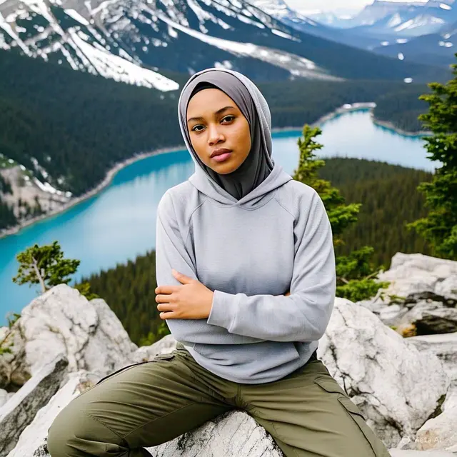 Camping Outfit Hijab. Foto: Meta AI