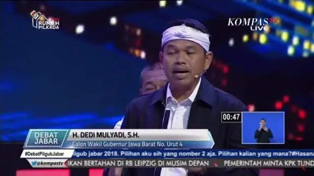 Dalam debat Pilgub Jawa Barat, Cawagub Dedi Mulyadi mengatakan pimpinan daerah di Jabar tidak boleh berebut proyek.