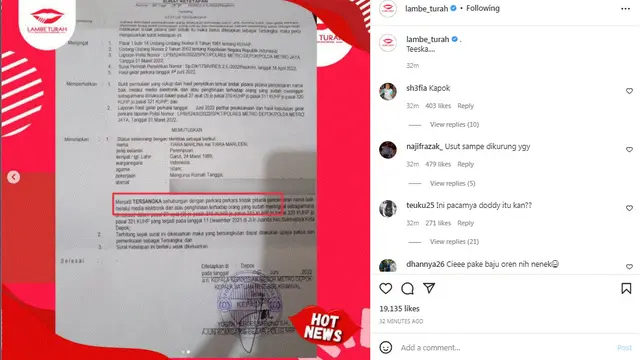 Tiara Marleen ditetapkan sebagai tersangka kasus pencemaran nama baik