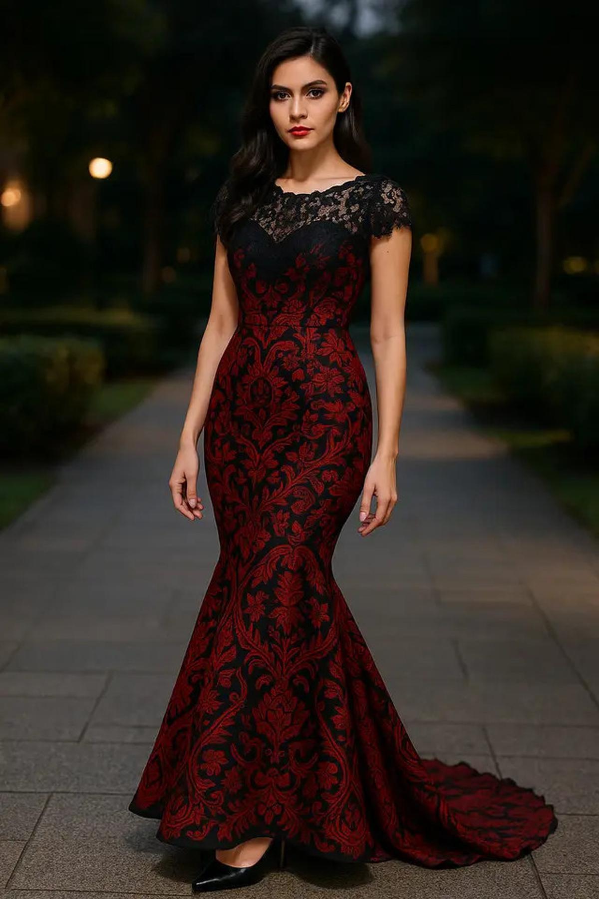 7 Model Dress Batik Brokat Warna Merah dan Hitam, Elegan Cocok untuk Acara Malam