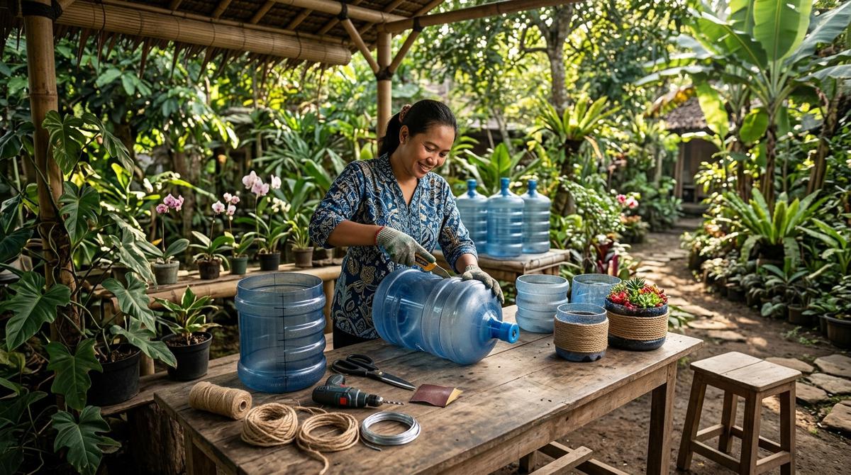 Cara Membuat Pot Bunga dari Galon Bekas (AI generated)