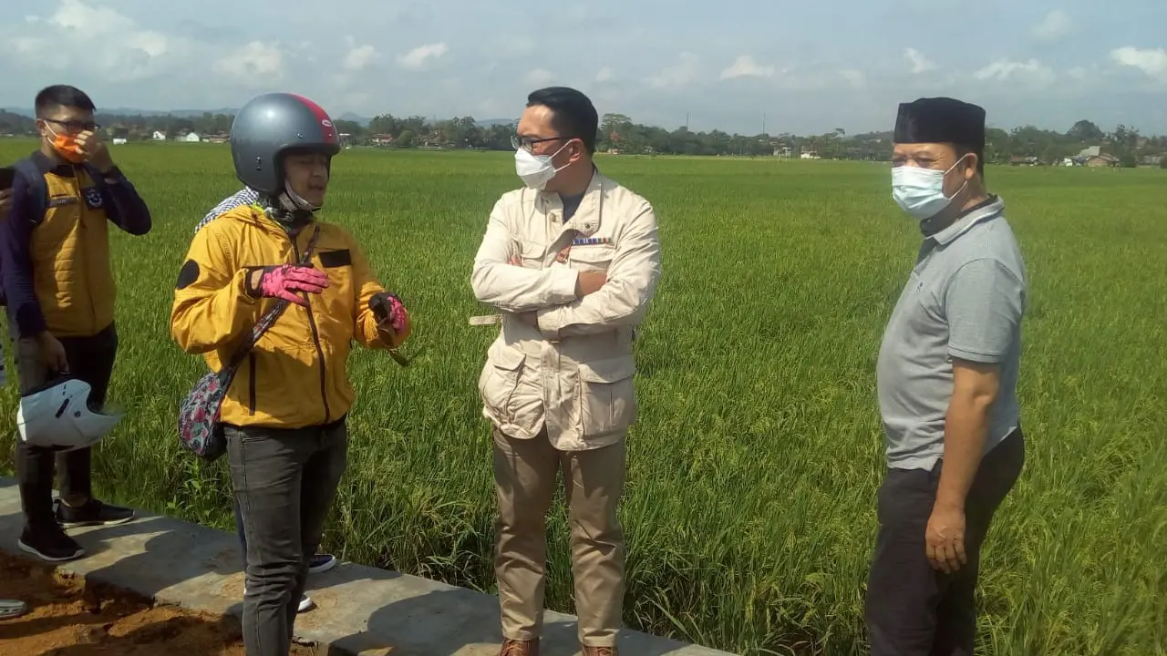 Gubernur Jabar Ridwan Kamil dan Bupati Banyumas meninjau lokasi pembangunan Masjid Seribu Bulan yang didesainnya dibikin oleh pria yang akrab disapa Kang Emil itu. (Foto: Liputan6.com/Rudal Afgani Dirgantara)