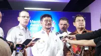 Menteri Pertanian Syahrul Yasin Limpo usai menerima penghargaan pada acara Merdeka Awards Kategori Program Inovatif untuk Negeri.