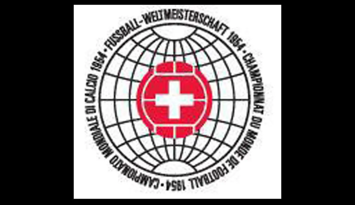 Logo Piala Dunia tahun 1954 di Swiss. Sebuah bola dunia dengan pusatnya sebuah bola berwarna merah berlambang palang berwarna putih yang mencirikan berndera Swiss (Istimewa)