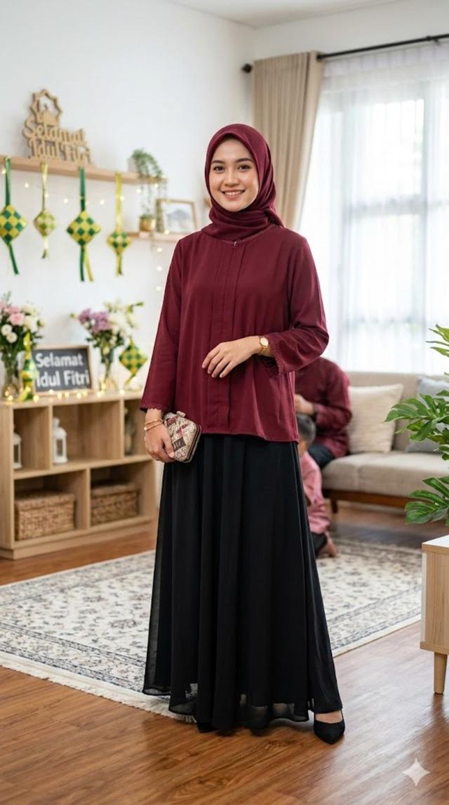 7. Blouse Burgundy atau Maroon Gelap