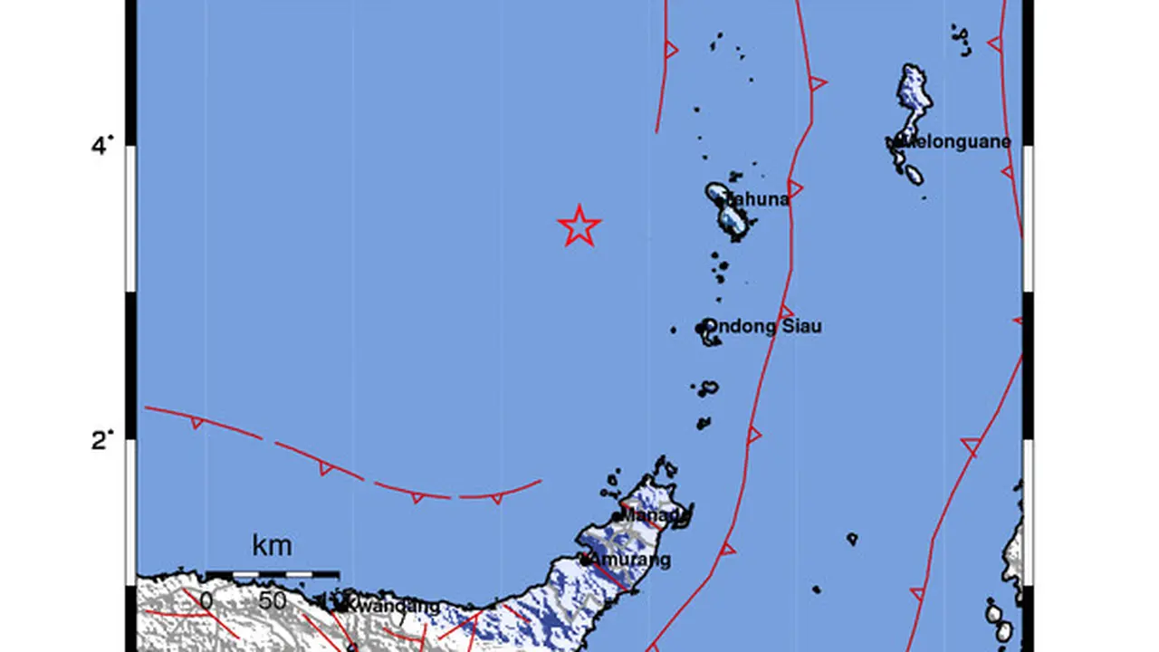 Gempa Magnitudo 5,1 Guncang 108 km BaratDaya TAHUNA-KEP.SANGIHE-SULUT - Peta Guncangan BMKG