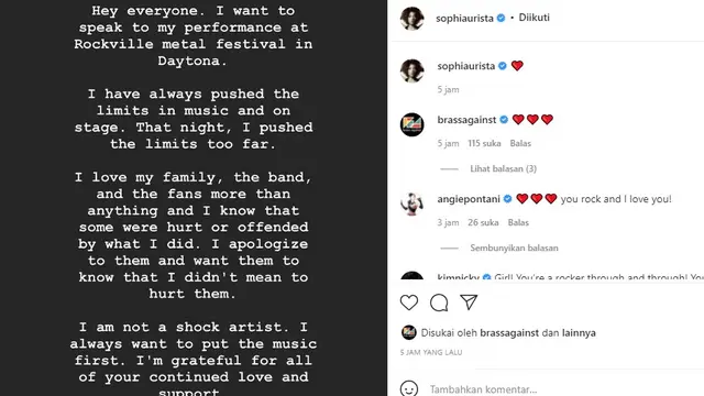 Tangkapan layar Instagram terverifikasi @sophiaurista