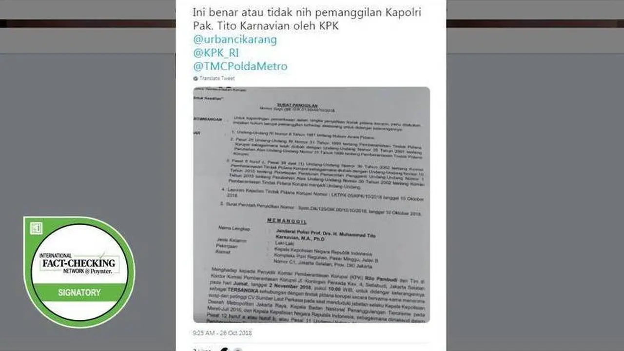 Cek Fakta - Surat Panggilan Kapolri Tito Karnavian