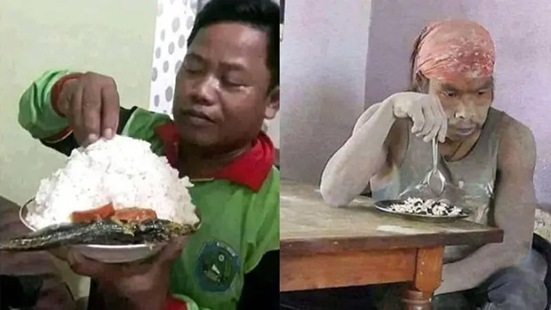 6 Potret Kuli Bangunan Istirahat Makan Siang, Makanannya Porsi Jumbo