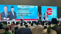 Sekjen PKB Hasanuddin Wahid menghadiri undangan deklarasi dukungan bakal calon gubernur dan wakil gubernur Pilkada Jakarta 2024, Ridwan Kamil -Suswono, Senin (19/8/2024). (Liputan6.com/ Nanda Perdana Putra)