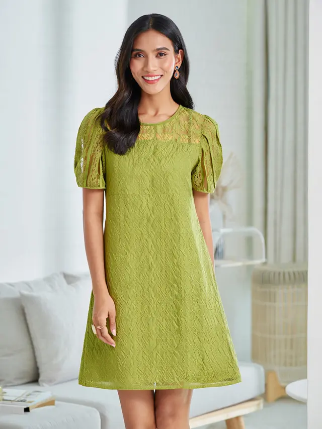 Dress Brokat Kombinasi Tile Import Elegan