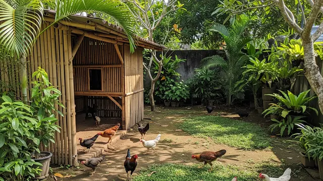 Kandang Kombinasi Bambu dan Tanah Terbuka