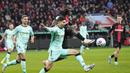 Victor Boniface adalah ujung tombak Xabi Alonso untuk urusan membobol gawang lawan. Sejauh ini pemain berusia 22 tahun itu telah mengemas delapan gol serta lima assist untuk Bayer Leverkusen. (AP Photo/Martin Meissner)