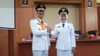 Harnojoyo - Fitrianti Agustinda resmi dilantik sebagai Wako - Wawako Palembang 2018-2023 (Liputan6.com)