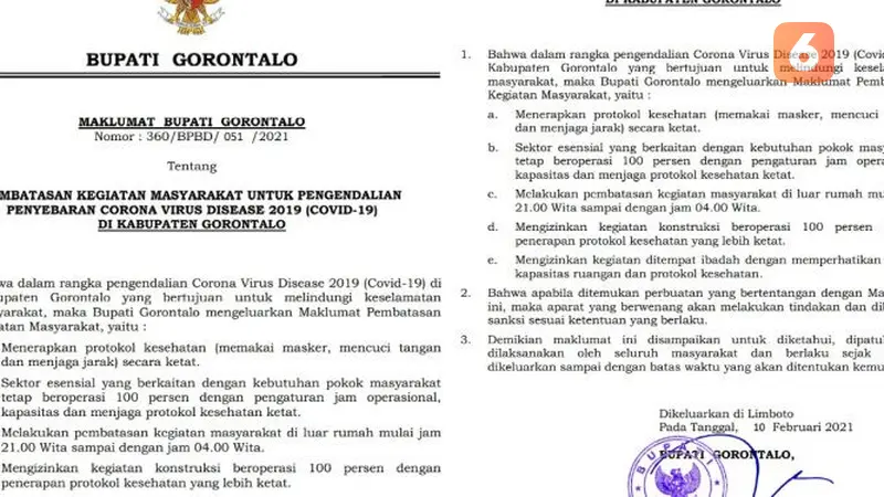 Maklumat Bupati Kabupaten Gorontalo (Arfandi/Liputan6.com)