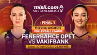 Saksikan final Liga Voli Turki Putri 2022 akan digelar dalam sepekan ke depan. Para pencinta voli dapat menyaksikan pertandingannya melalui live streaming di Vidio. 
Final Liga Voli Turki Putri 2022 putri mempertemukan dua tim yang musim ini moncer, yaitu Fenerbahce Opet melawan Vakifbank. Siapa yang akan jadi pemenangnya. 
Final ini akan menggunakan format the best of three, dari maksimal liga laga. Jadi tim yang bisa memenangi tiga pertandingan lebih dulu akan jadi kampiun. 
Berikut jadwalnya: 
Sabtu (30/4/2022) - 23.00 WIB - Final 1: Fenerbahce vs Vakifbank
Rabu (4/5/2022) - 00.00 WIB - Final 2: Vakifbank vs Fenerbahce Opet
Sabtu (7/5/2022) - 00.00 WIB - Final 3: Vakifbank vs Fenerbahce Opet
Senin (9/5/2022) - 23:00 WIB - Final 4: Fenerbahce Opet vs Vakifbank (jika dibutuhkan)
Kamis (12/5/2022) - 23.00 WIB - Final 5: Vakifbank vs Fenerbahce Opet (jika dibutuhkan)
Bagaimana cara menyaksikan pertandingan menarik tersebut? Simak di bawah ini. 