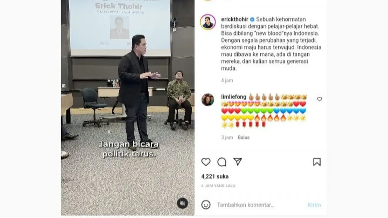 Tangkapan layar instagram Menteri BUMN Erick Thohir.