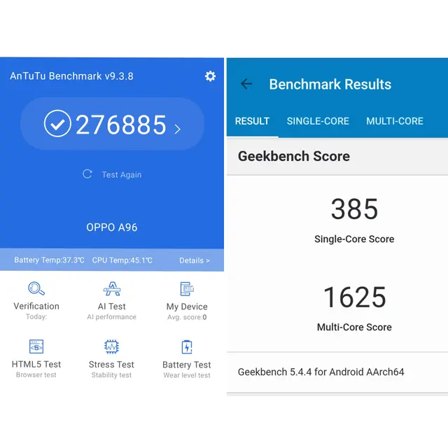 Skor AnTuTu dan Geekbench Oppo A96