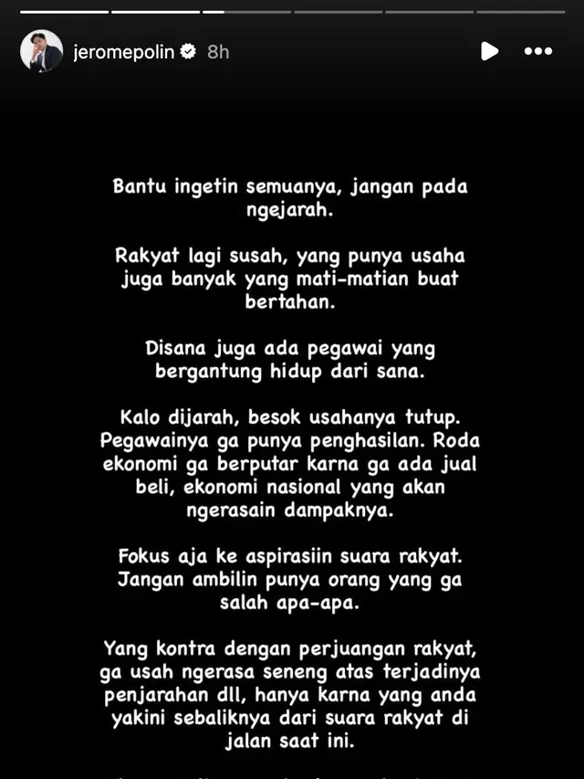 Unggahan Jerome Polin. (Foto: Dok. Instagram @jeromepolin)