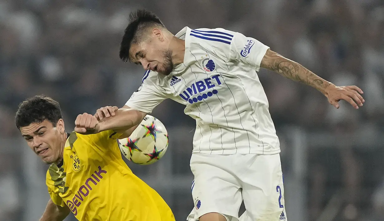 Kevin Diks merupakan pemain keturunan Belanda-Indonesia yang berposisi sebagai bek sayap dan saat ini tengah bermain untuk klub Denmark, FC Copenhagen. (AP/Martin Meissner)