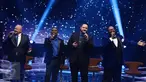 Aksi panggung Grup musik All 4 One di Golden Memories International di Studio 5 Indosiar, Jakarta, Selasa (10/1). (Liputan6.com/Herman Zakharia)