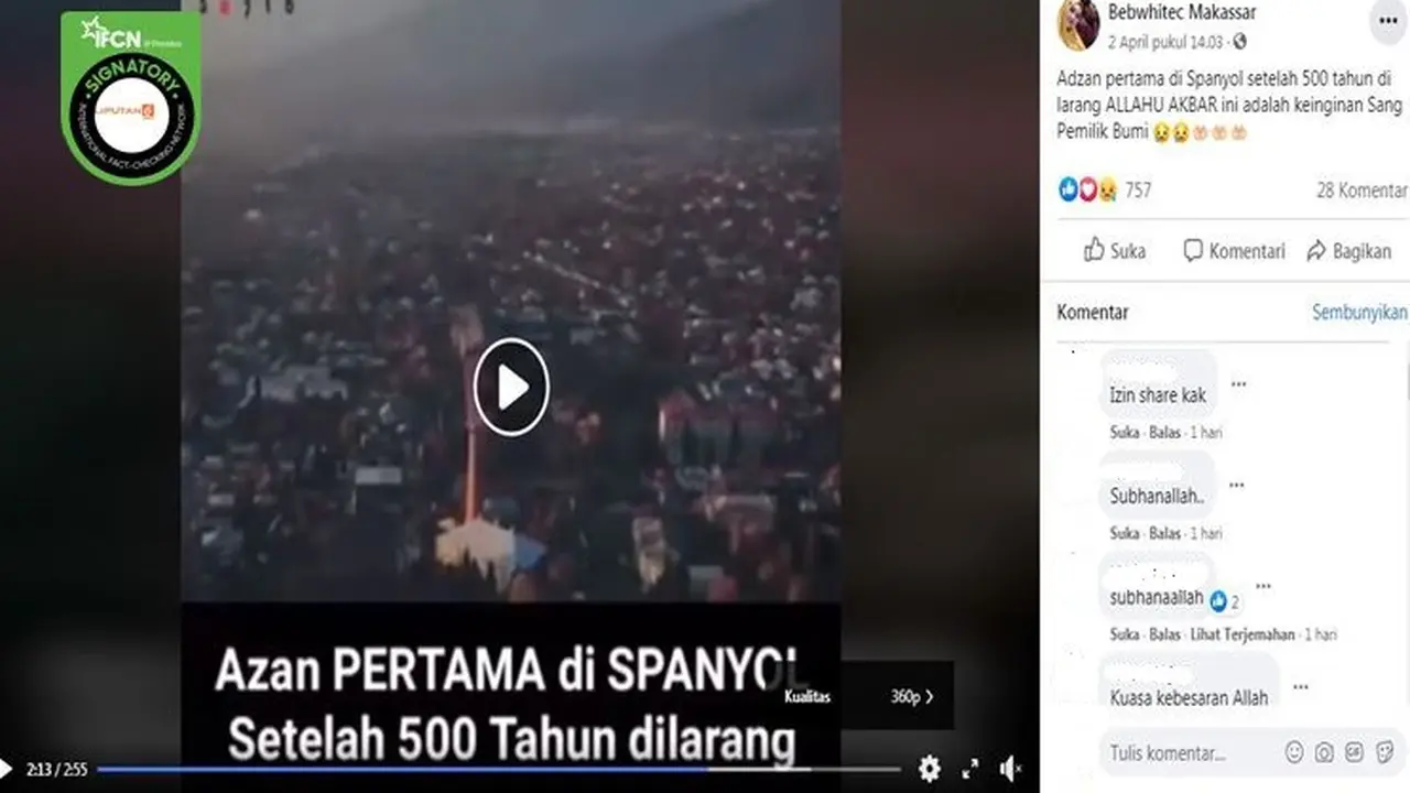 Gambar Tangkapan Layar Video Azan yang Diklaim di Spanyol