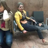 Korban ledakan terlihat di Bandar Udara Zavantem, Brussels, Belgia. (Twitter)