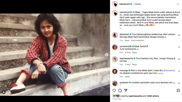 Unggahan Lukman Sardi untuk Santi Sardi. (Foto: Dok. Instagram @lukmansrd)