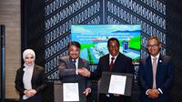 Pertamina NRE menandatangani perjanjian kerja sama&nbsp;pengembangan gas to power di wilayah Afrika Selatan dengan&nbsp;Guma di tengah perhelatan internasional, Indonesia Africa Forum (IAF) di Nusa Dua Bali pada Senin (2/9/2024).(Dok Pertamina)