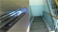 Potret gagal desain tangga dan eskalator bikin orang enggak bisa lewat. (Sumber: Facebook/Worst Construction Fails Everrrrrr)