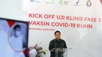 Menteri Badan Usaha Milik Negara (BUMN) Erick Thohir menghadiri kick off uji klinis vaksin covid-19 tahap III di Semarang, Jawa Tengah, Kamis (9/6/2022). (Dok BUMN)